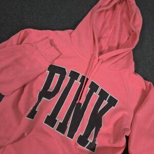 Victoria's Secret PINK Hoodie Womens Medium Coral Pink Pullover Center Logo Y2K